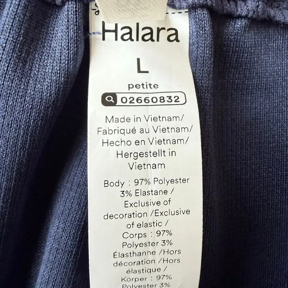 Halara Blue Pull On High Rise Pleated Wide Leg Stretch Knit Trouser Pants Sz LP - Picture 3 of 15